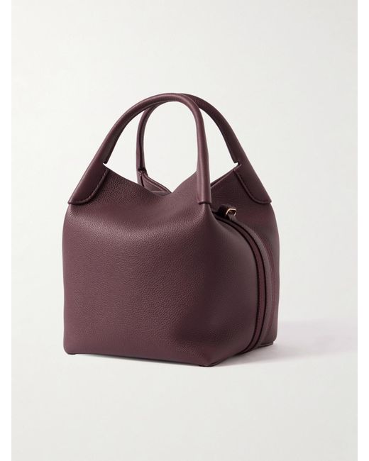 Loro Piana Purple Bale Canvas-Trimmed Textured-Leather Tote