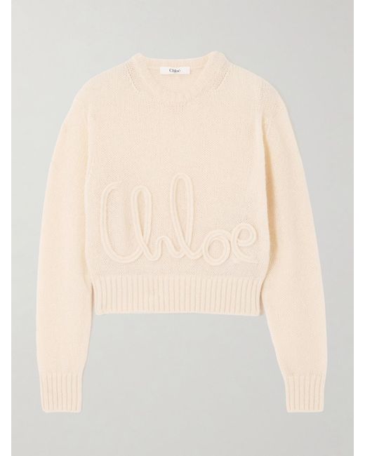 Chloé Natural Pullover Aus Einer Mischung Aus Alpakawolle Und Seide Mit Stickerei