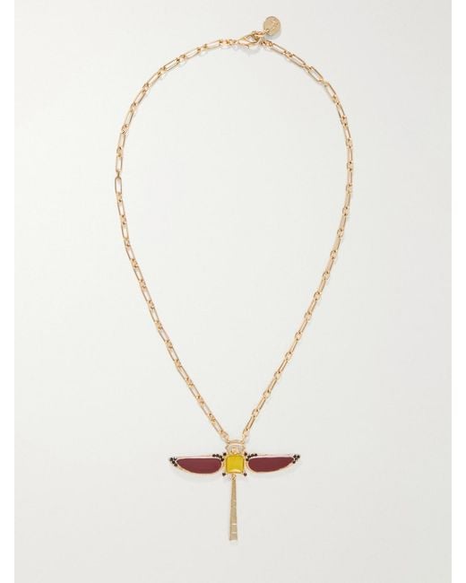 LaDoubleJ White Dragonfly-Plated Agate Necklace