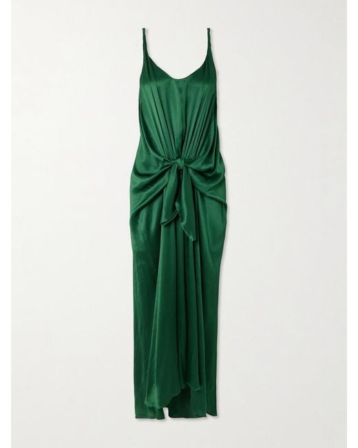 J.W. Anderson Green Tie-Detailed Crinkled-Silk Maxi Dress