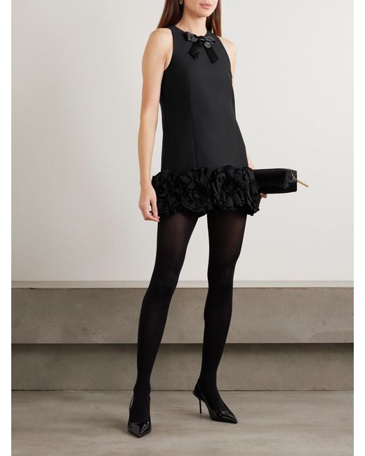 ShuShu/Tong Black Appliquéd Bow-Embellished Twill Mini Dress