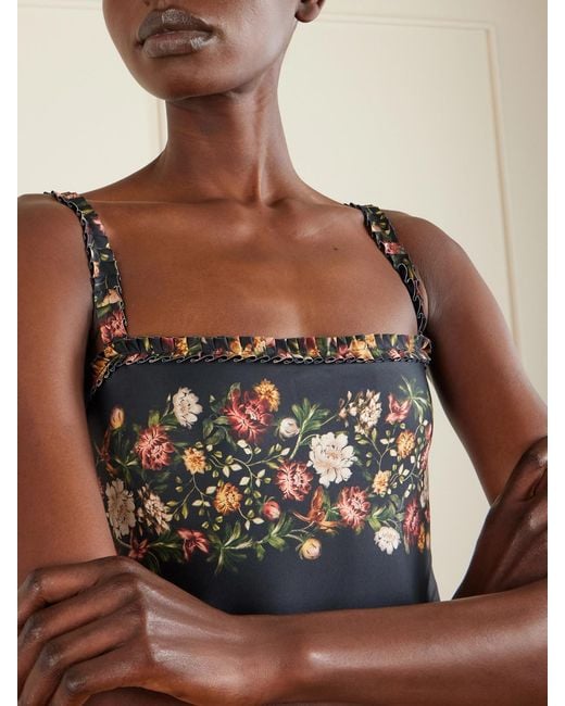 Agua Bendita Multicolor Limón Paramo Ruffled Floral-Print Swimsuit