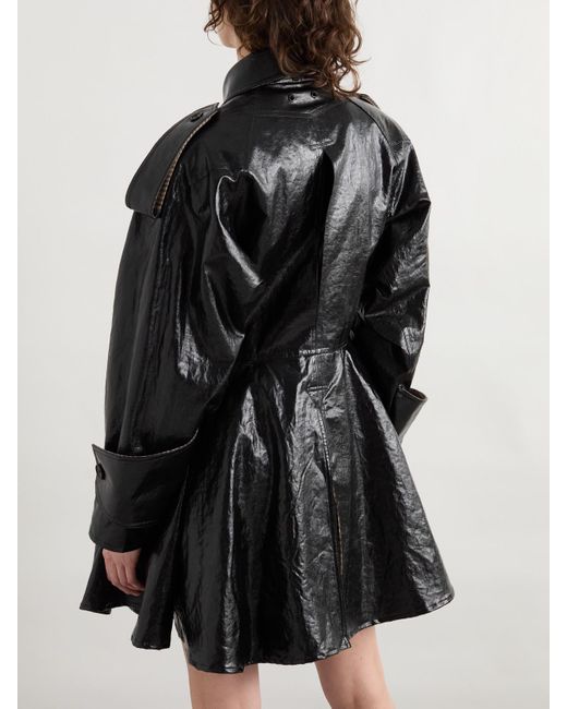 Chloé Black Wool-Blend Trimmed Coated-Linen Double-Breasted Coat