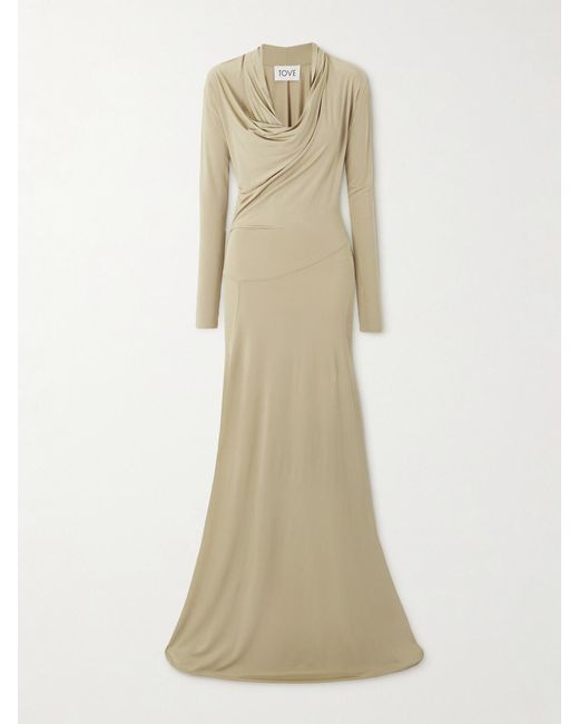 TOVE Natural Vevina Draped Pleated Jersey Maxi Dress