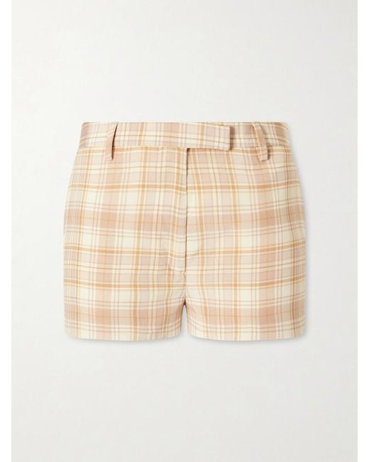 Alessandra Rich Natural Checked Silk Shorts