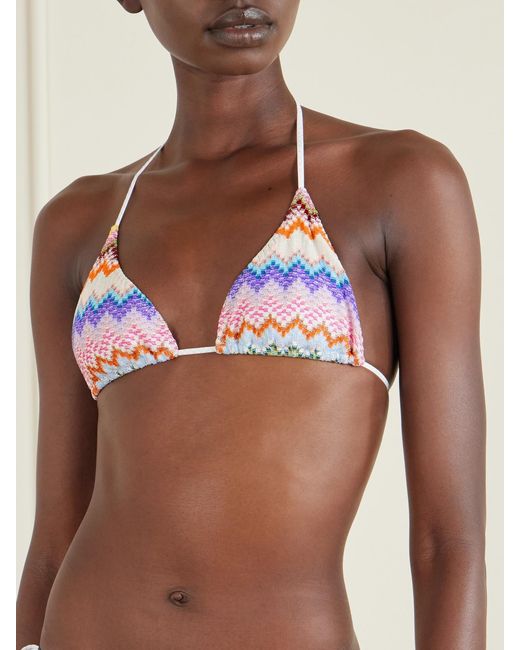 Missoni Multicolor Mare Striped Metallic Crochet-Knit Triangle Bikini