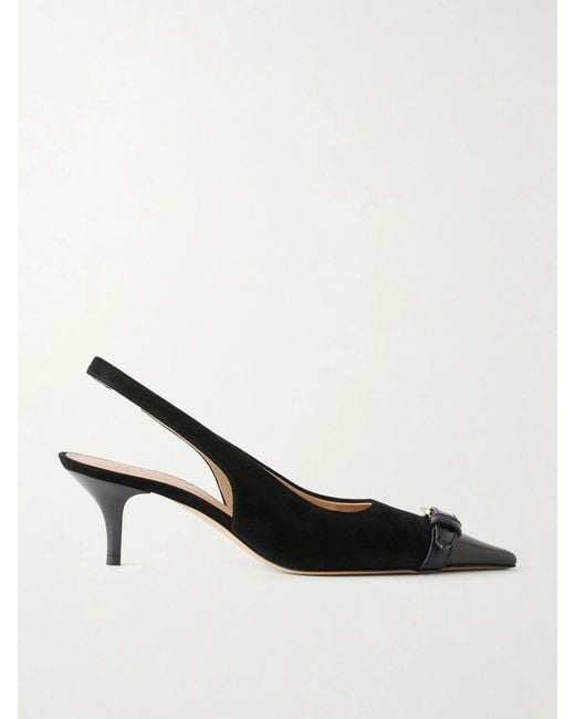 J.W. Anderson Natural Buckled Leather-Trimmed Suede Slingback Pumps