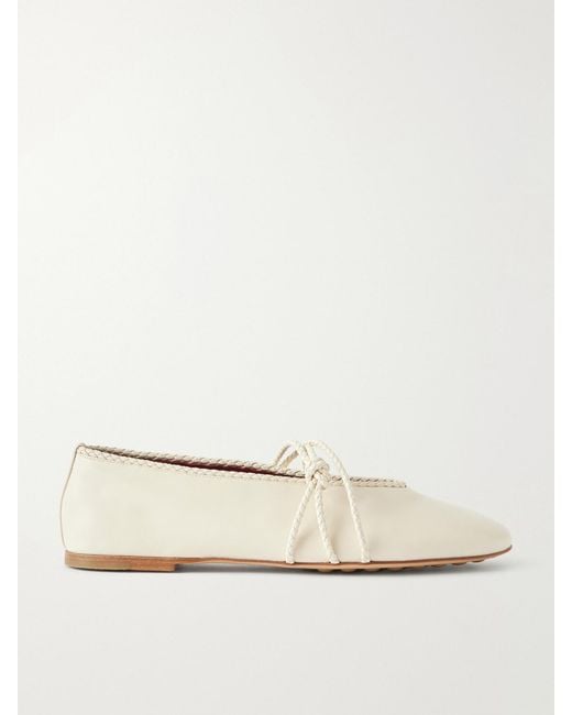 Bottega Veneta Natural Rosa Intrecciato-Trimmed Leather Ballet Flats