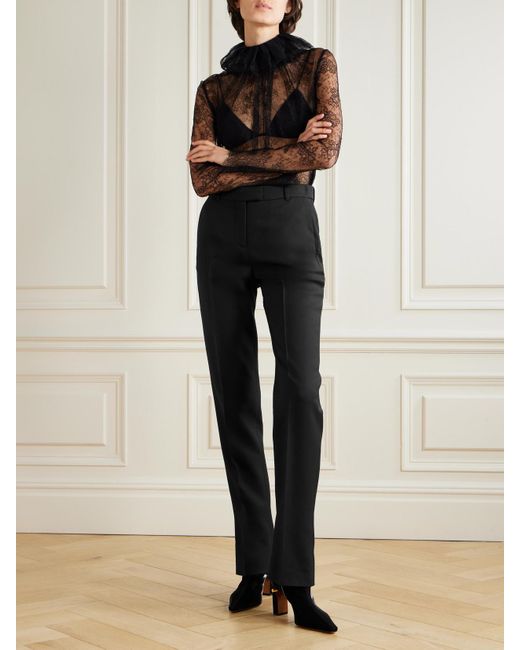 Alexander McQueen Black Wool-Blend Crepe Straight-Leg Pants