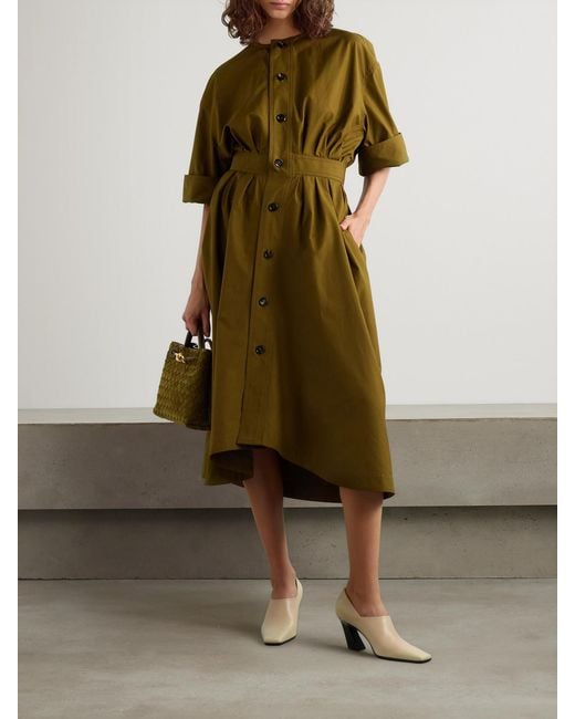 Bottega Veneta Green Cotton-Canvas Midi Dress