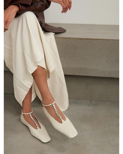 Jil Sander Natural Crystal-Embellished Leather Ballet Flats