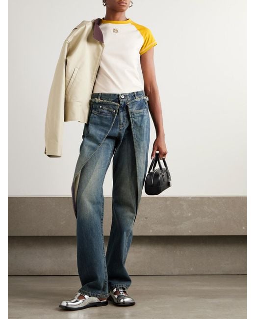 T-Shirt En Jersey De Coton Mélangé Bicolore À Broderie Anagram Loewe en coloris Yellow