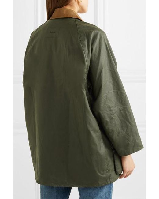 Barbour + Alexachung Edith Corduroy-trimmed Waxed-cotton Jacket in Green - Lyst