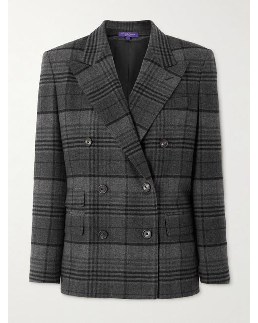 Ralph Lauren Black Kent Double-Breasted Checked Wool Blazer