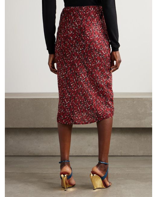 Jupe Midi En Mousseline De Soie Imprimée Saint Laurent en coloris Red