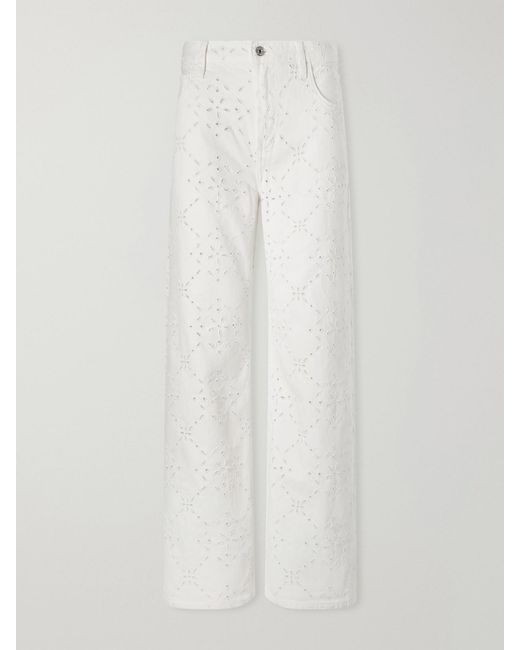 Citizens of Humanity White Lindz Mid-Rise Embroidered Straight-Leg Jeans
