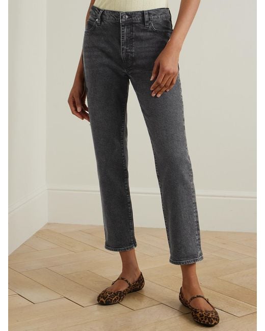 FRAME Gray The Borrowed Mid-Rise Straight-Leg Jeans