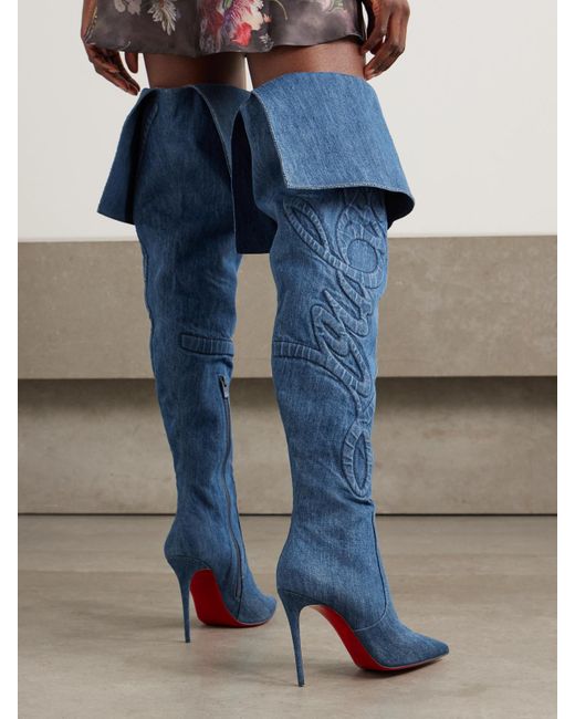 Christian Louboutin Blue Overknee-Stiefel Kate Botta Alta 100 Aus Denim