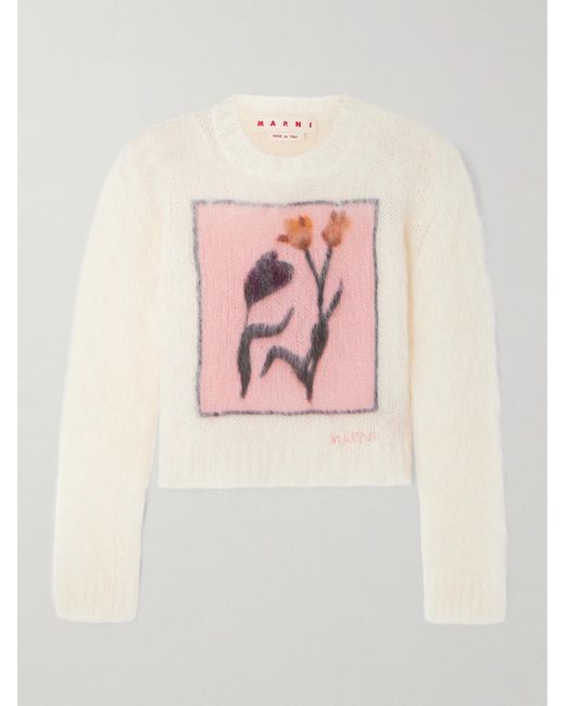 Marni Pink Intarsia-Knit Mohair-Blend Sweater