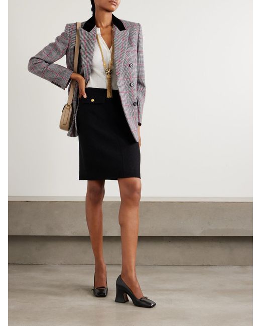 Blazer À Double Boutonnage En Laine À Carreaux Et À Finitions En Velours Chloé en coloris Gray