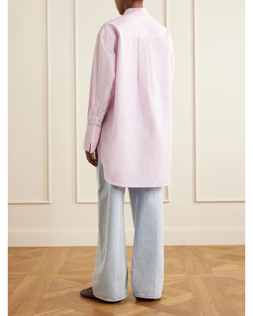 Comme Si Pink Mandarin-Collar Striped Cotton-Poplin Tunic