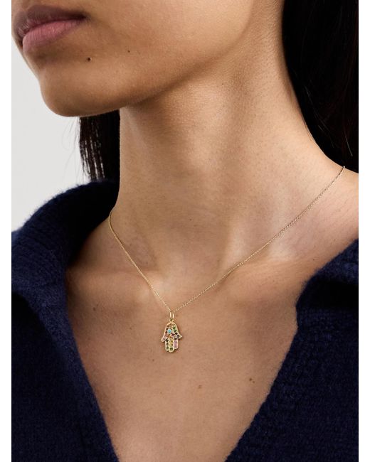 Sydney Evan Natural Medium Hamsa 14-Karat Multi-Stone Necklace