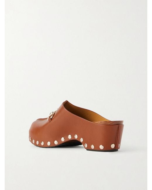 Gucci Brown Embellished Studded Leather Clogs