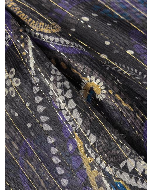 Etro Gray Pussy-Bow Printed Metallic Silk-Crepon Blouse