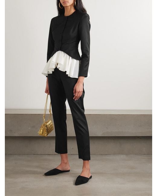 Abadia Black Sadu Grosgrain-Trimmed Wool-Blend Twill Tapered Pants