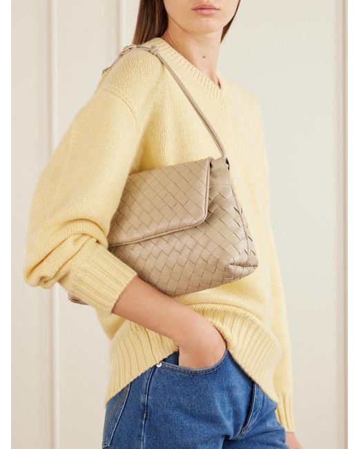 Bottega Veneta Natural Giorno Intrecciato Leather Shoulder Bag