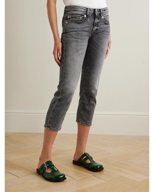 R13 Gray Boy Cropped Distressed Low-Rise Slim-Leg Jeans