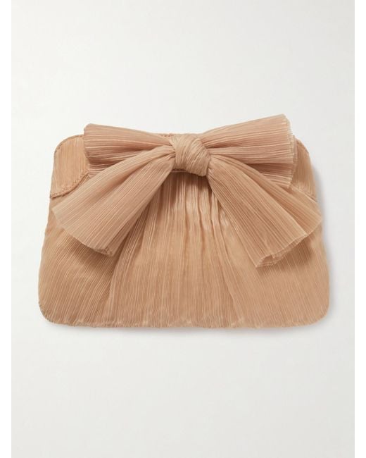 Loeffler Randall Natural Rayne Bow-Embellished Plissé-Organza Clutch