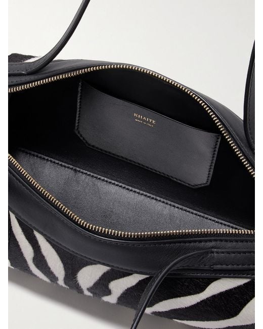 Khaite Black Simona Leather-Trimmed Zebra-Print Calf Hair Shoulder Bag