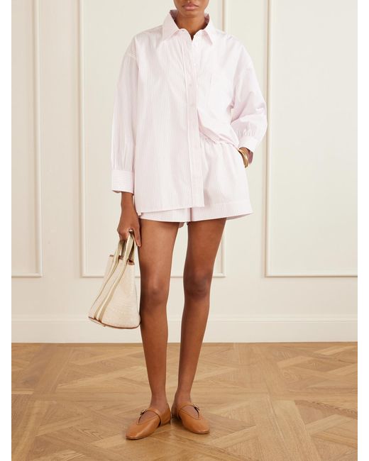 Suzie Kondi Natural Striped Cotton-Poplin Shorts