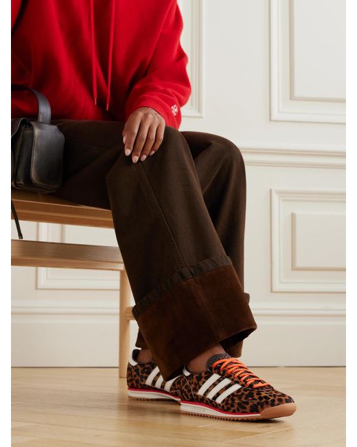 Adidas Originals Brown Sl 72 Og Leather-Trimmed Leopard-Print Pony Hair Sneakers