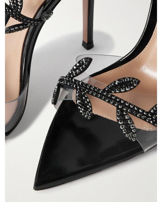 Gianvito Rossi White Flavia 105 Crystal-Embellished Leather And Pvc Sandals