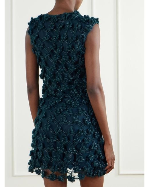 PAULINE DUJANCOURT Blue Amber Layered Floral-Appliquéd Crochet And Organza Mini Dress