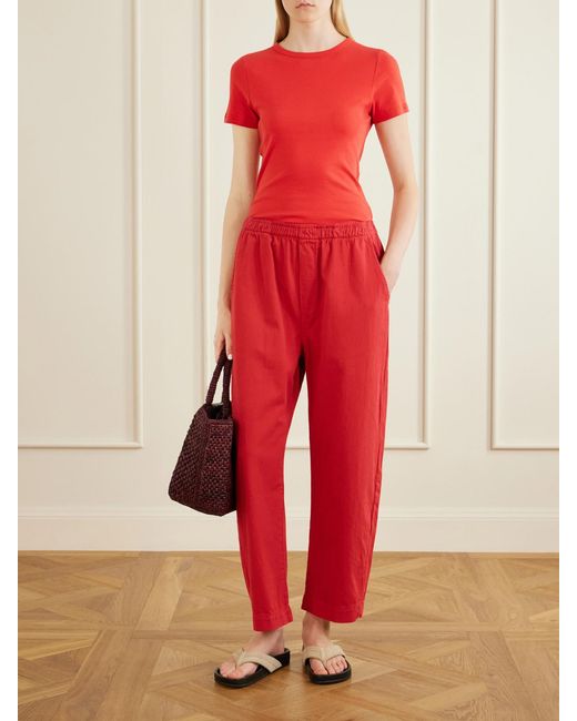 Jamie Haller Red Boxer Cotton Wide-Leg Pants