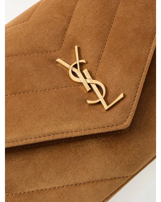 Saint Laurent Brown Loulou Cassandre Embellished Suede Shoulder Bag