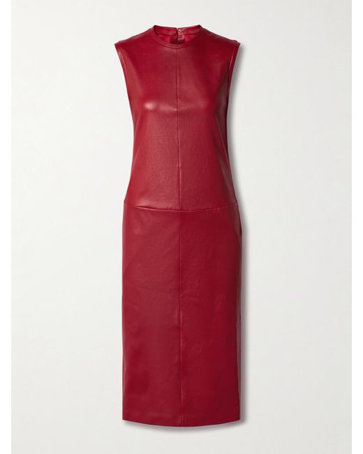 Stouls Women's Red Caro Paneled Leather Midi Dress