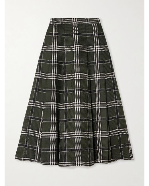 Emilia Wickstead Green Kensie Checked Wool-Blend Midi Skirt