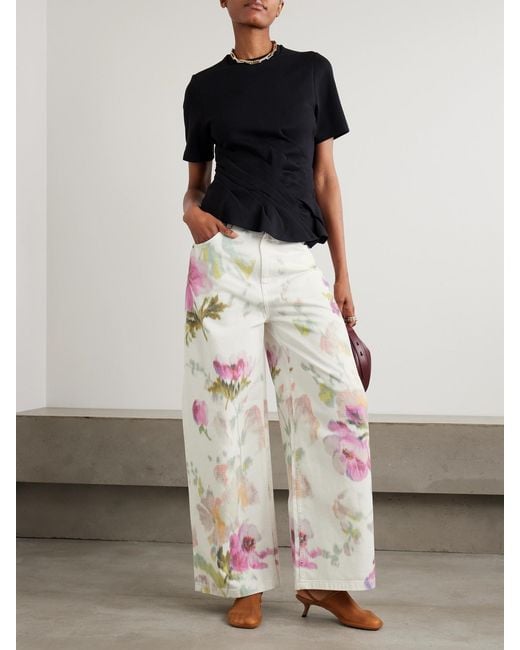 Loewe White Floral-Print High-Rise Straight-Leg Jeans