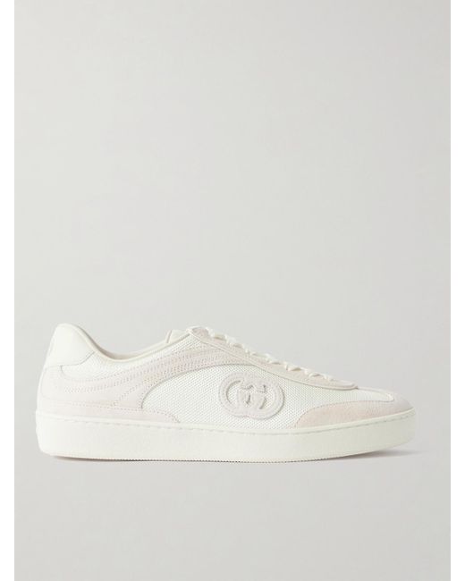 Gucci Natural Leather-Trimmed Suede And Mesh Sneakers