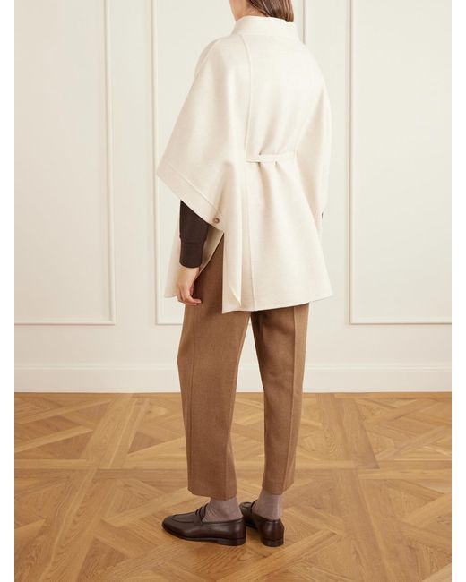 Loro Piana Natural Belted Leather-Trimmed Cashmere Cape
