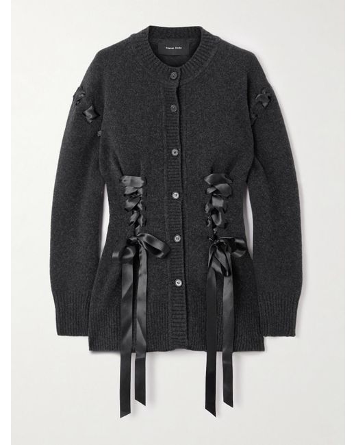 Simone Rocha Black Bow-Embellished Merino Wool-Blend Cardigan