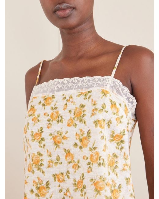 Miguelina Natural Olympia Floral-Printed Lace-Trimmed Linen Cami