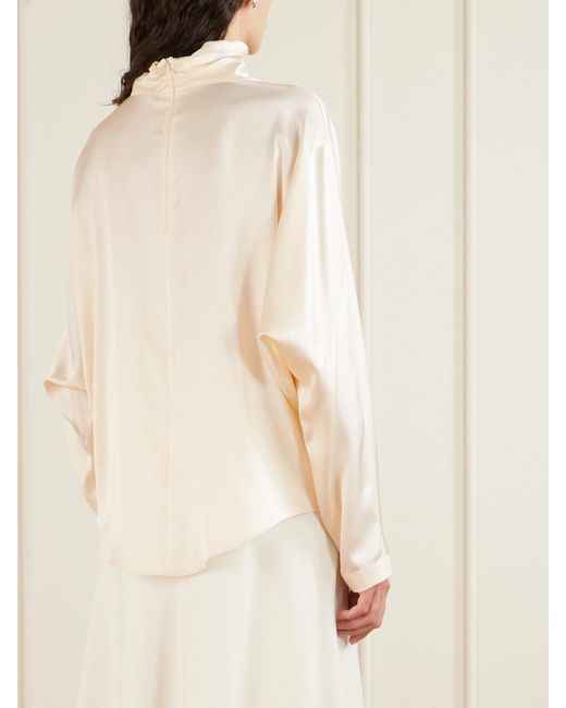 Brunello Cucinelli Natural Silk-Satin Turtleneck Blouse