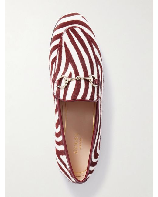 Gucci White Jordaan Horsebit-Detailed Zebra-Print Calf Hair Loafers