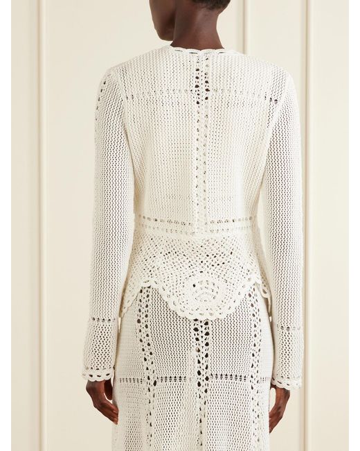 Erdem White Crocheted Cotton Peplum Cardigan