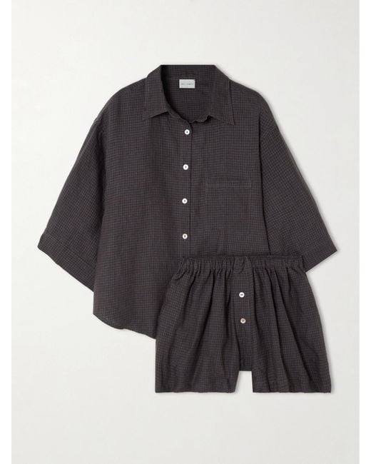 Deiji Studios Black 03 Pyjama Aus Kariertem Leinen